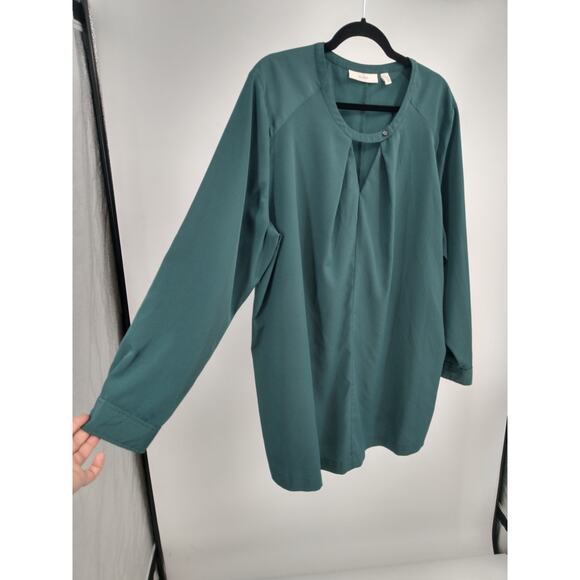 Sejour Blouse Top Plus 20W Keyhole Pleated‎ Button Neck Long Sleeve Casual Green - Picture 7 of 8